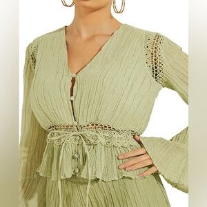 Guess Green Y2K Remi Gauze Belle Sleeve Top